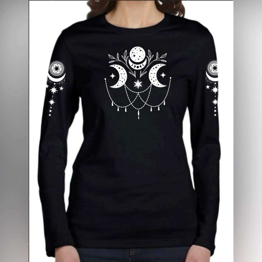 NWT Moon Star Crystal Women’s Long Sleeve Black L Cotton Top
